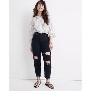 Madewell The Mom Jean Black Raney Wash Knee Rip Edition Size 30
